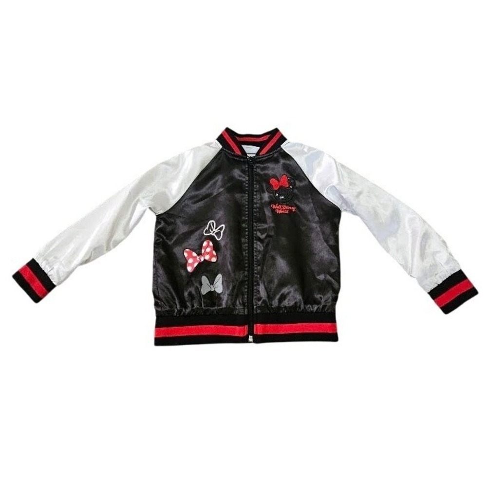 Disney Minnie Mouse Be Bold Satin Bomber Jacket Kids Small Black White